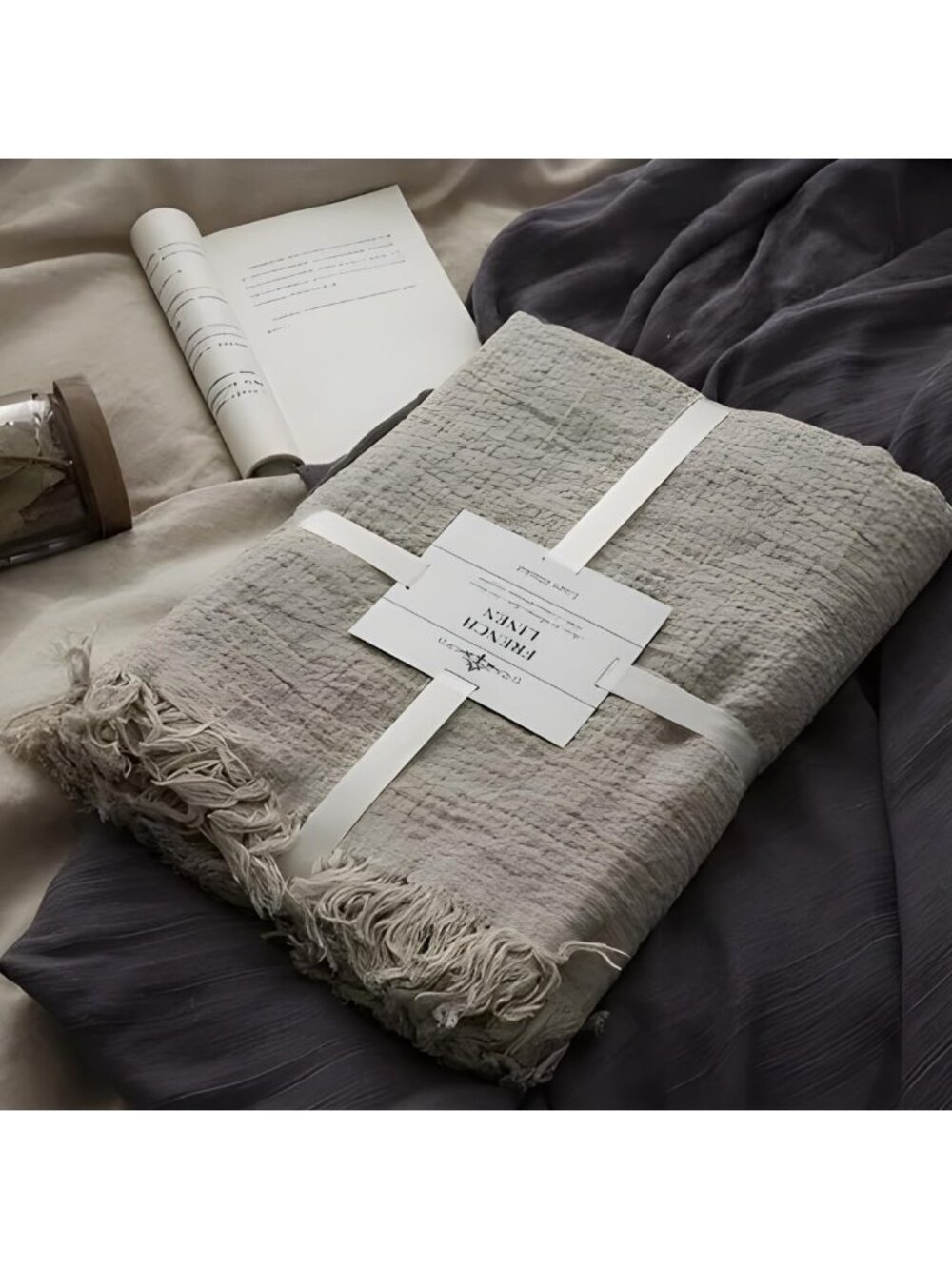 Luxurious 100% Pure Linen Throw Blanket, Soft & Breathable Flax Fabric, 79" L